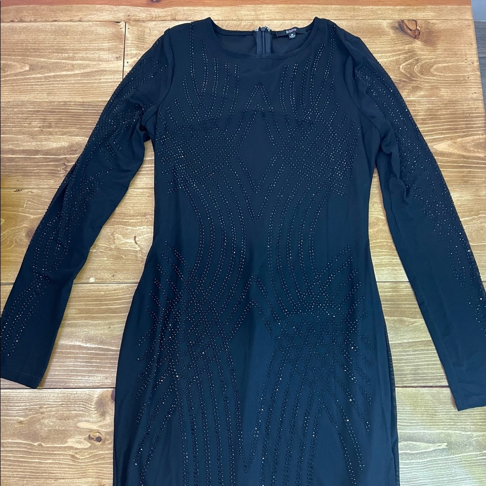 Fashion Nova Black Bedazzled Mesh Mini Bodycon Dress